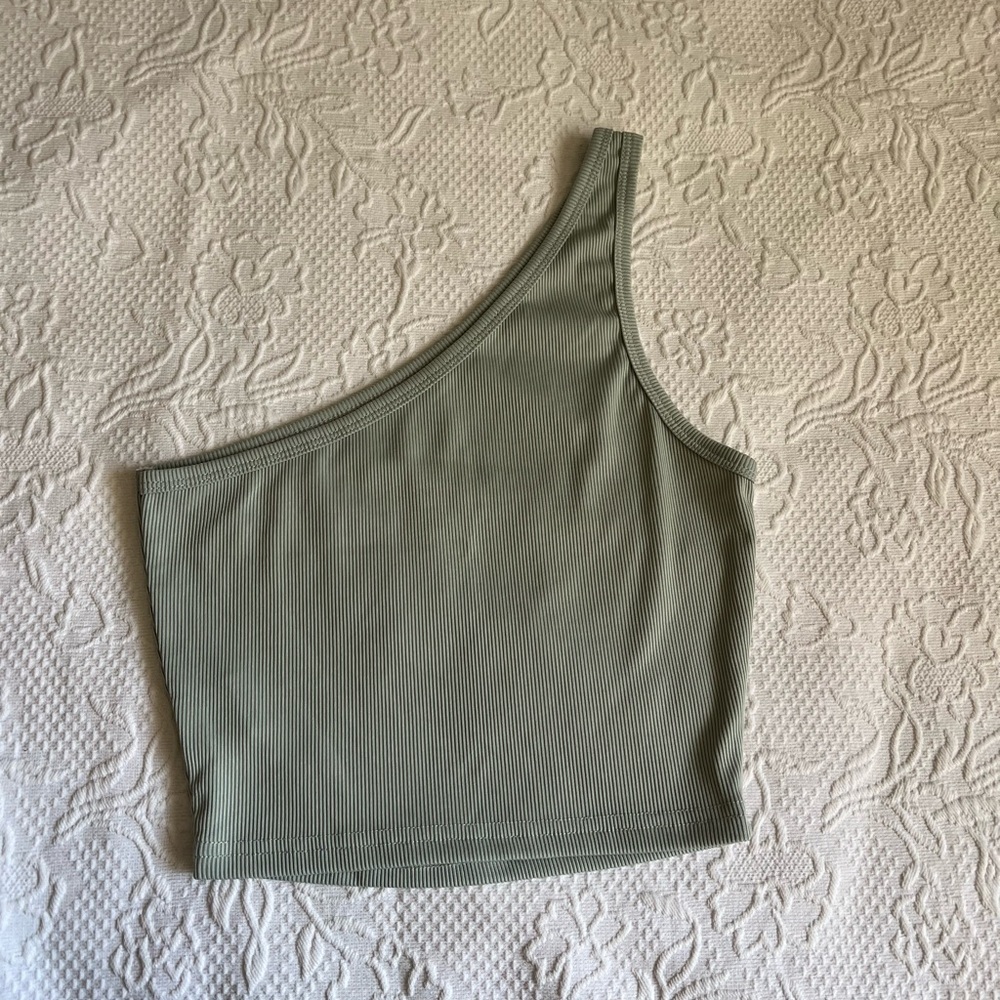 One-Shoulder Ribbed Top in Sage Green